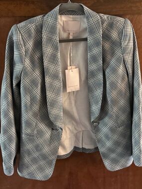 Rebecca Taylor Blue Gray Plaid Blazer with Shawl Lapel
